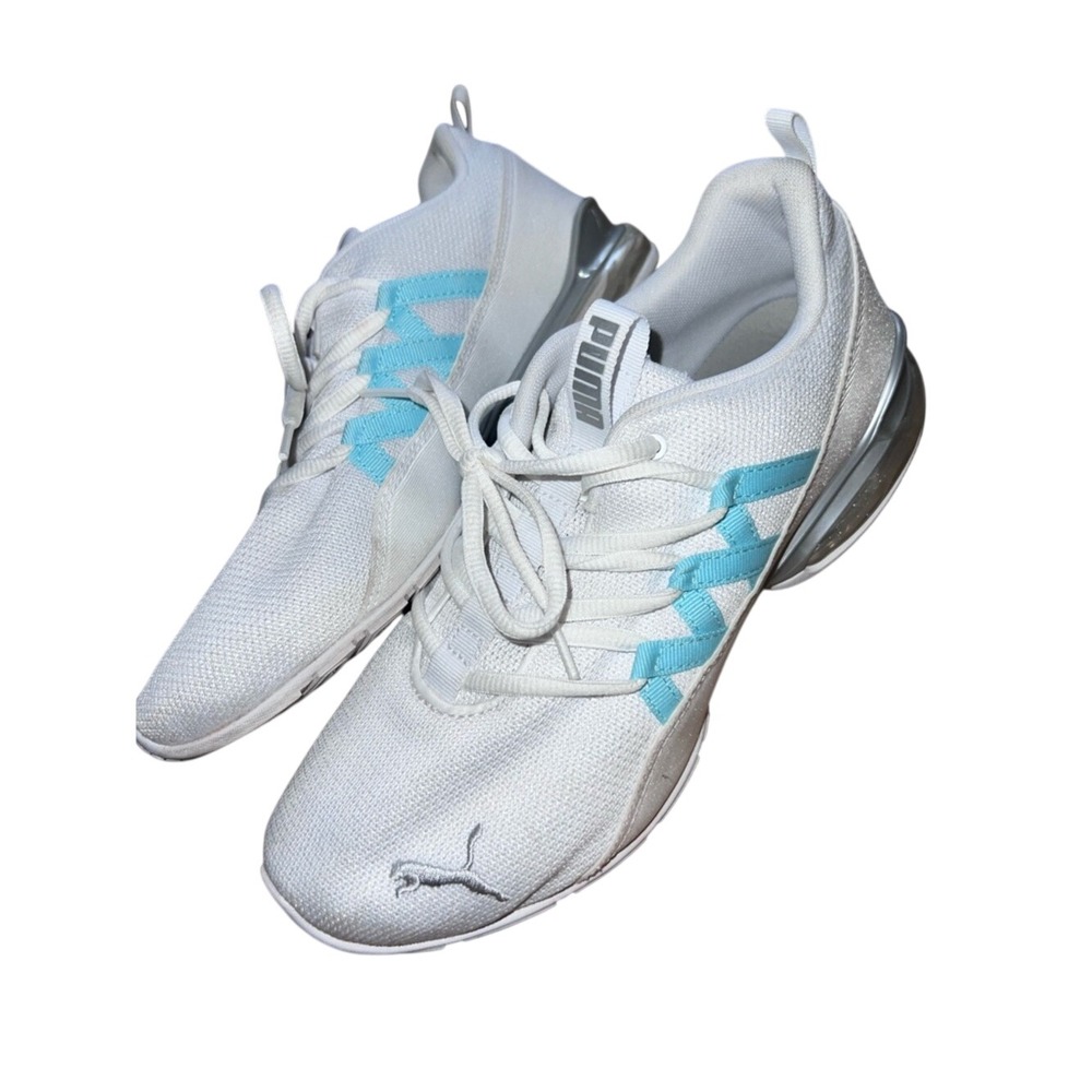Comfortable Women's Puma Athletic Shoes‎ Size 9 - White with Aqua Blue Accents